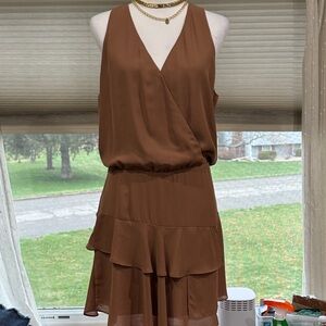 Krisa Faux Wrap, Tiered Dress in Dusty Apricot